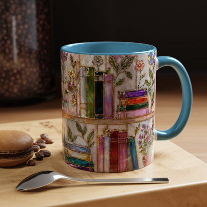 Floral Bookshelf Mug Watercolor Book Lover Gift Reader Coffee Tea Mug 11oz 15oz