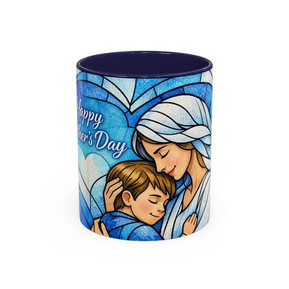 Mother's Day Coffee Mug — Stained Glass Mom & Child Accent Mug (11oz)