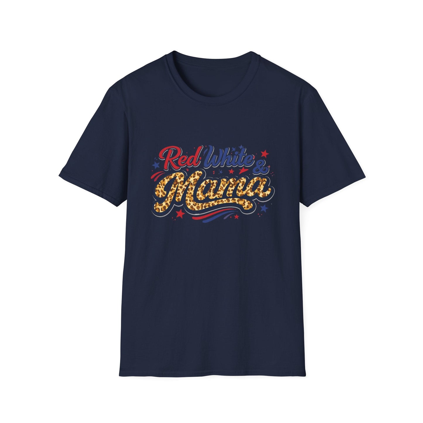 Red White & Mama Leopard Patriotic T-Shirt — Retro Mom Tee for Mother's Day & 4th of July