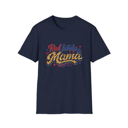 Red White & Mama Leopard Patriotic T-Shirt — Retro Mom Tee for Mother's Day & 4th of July