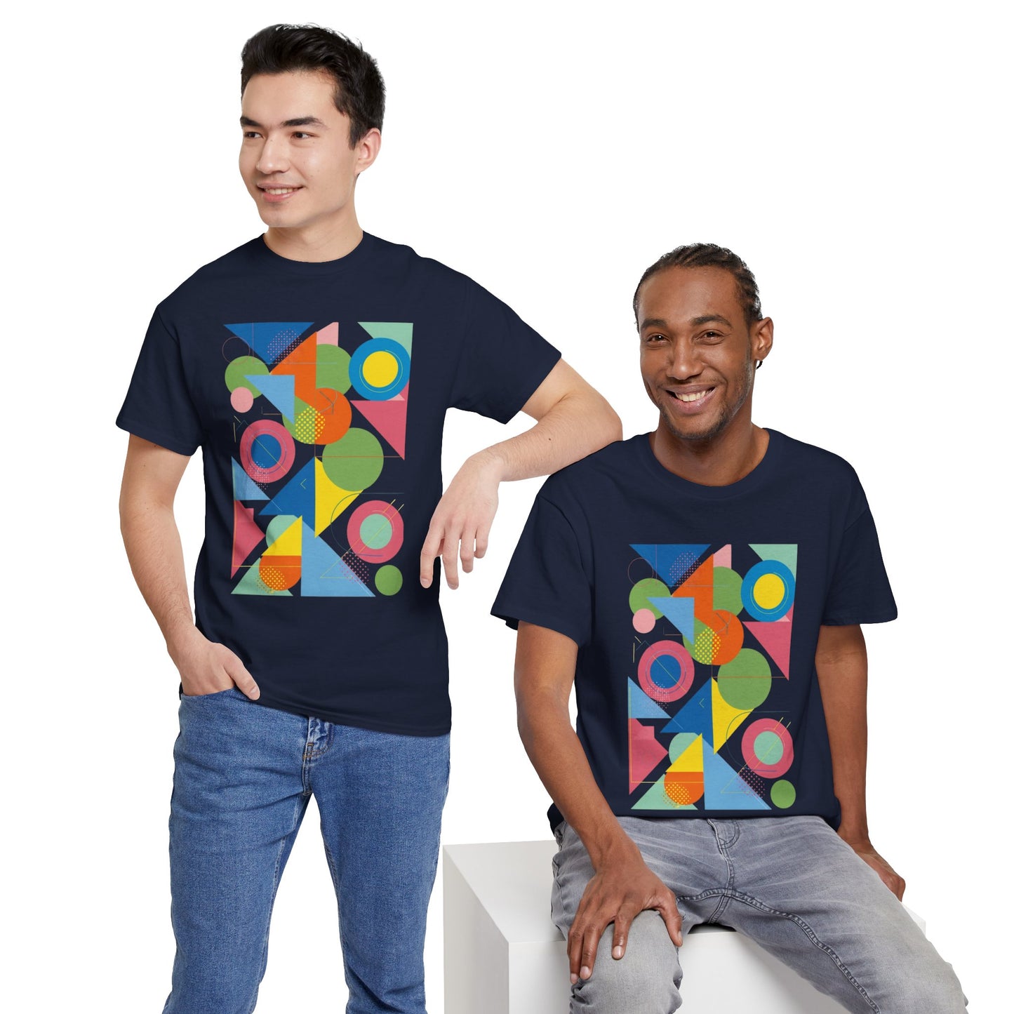 Geometric Color Block Tee — Abstract Shapes Graphic T-Shirt Retro Art