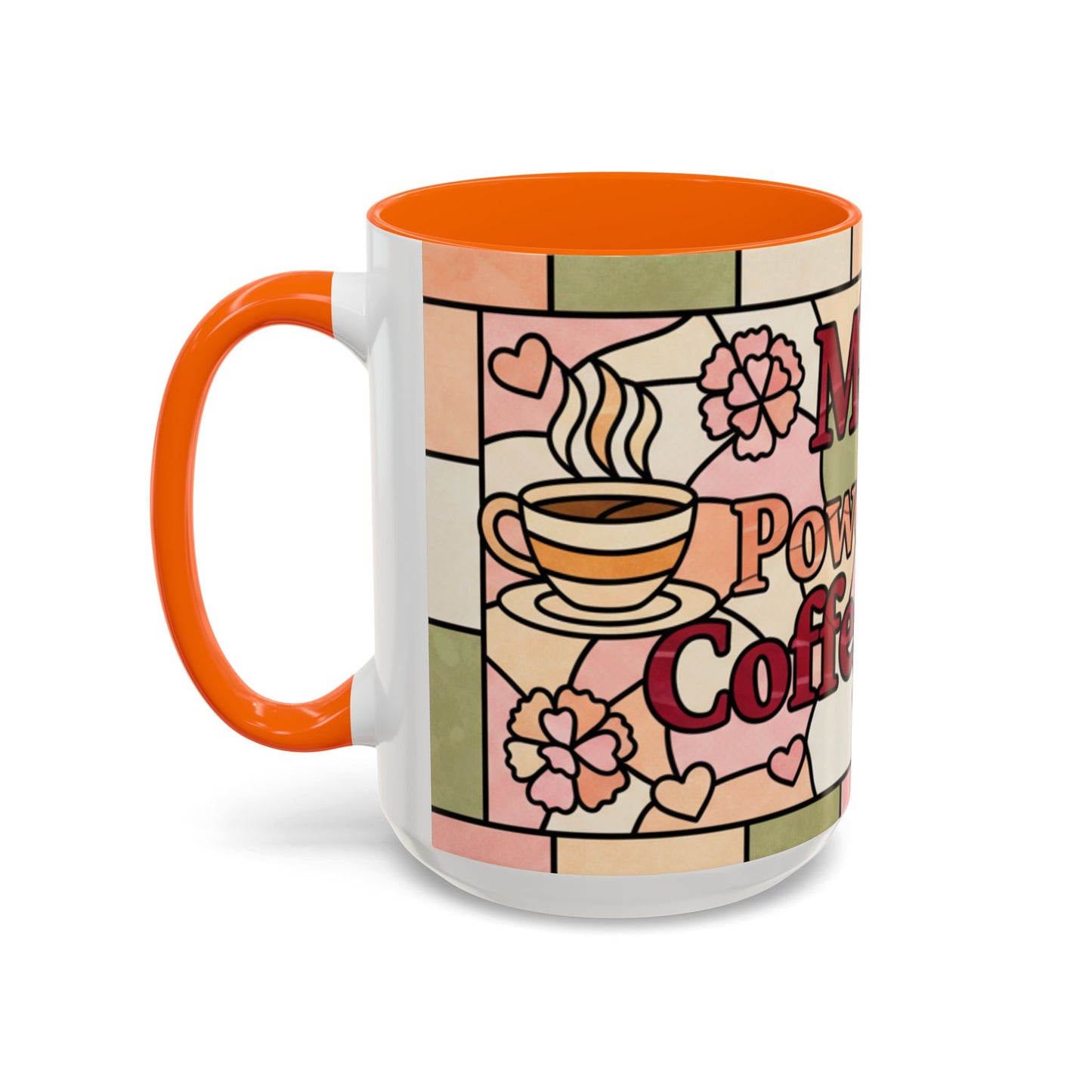 Mother's Day Gift Mom Coffee Mug 15oz Powered by Coffee Love Floral Stained Glass