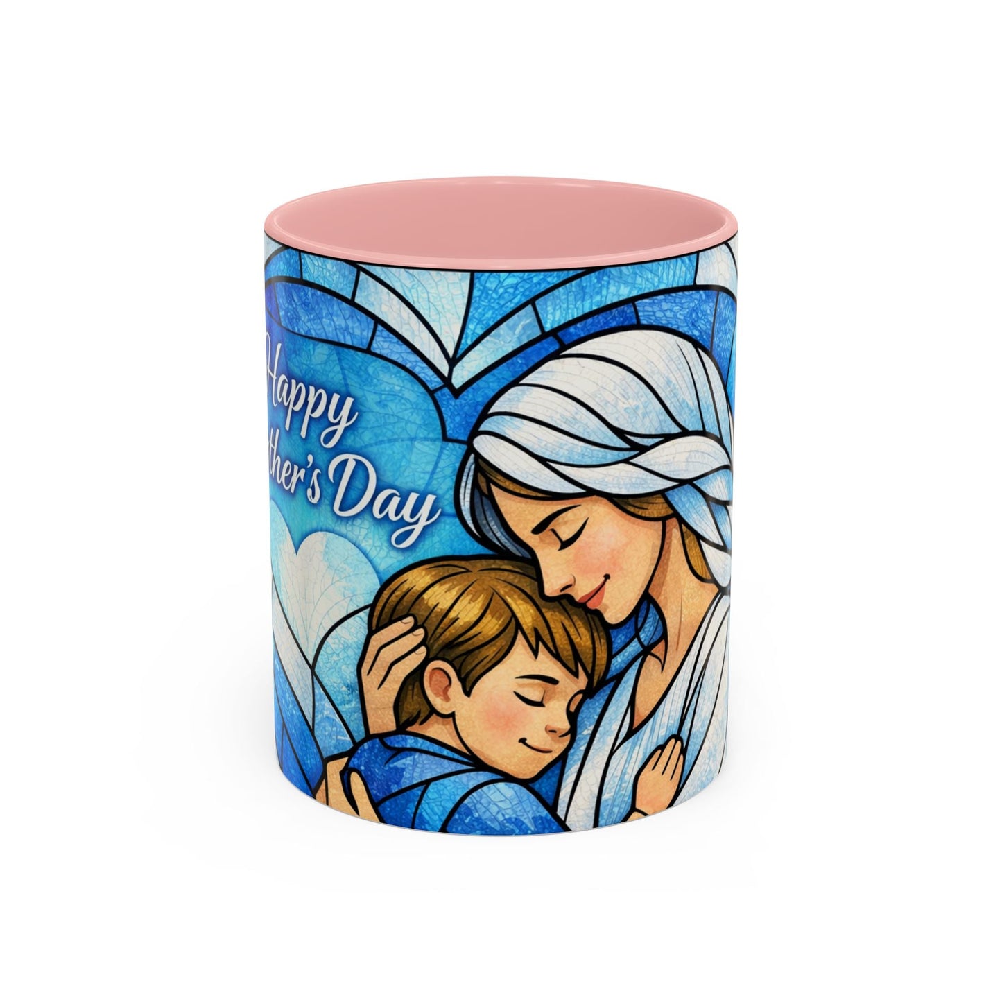 Mother's Day Coffee Mug — Stained Glass Mom & Child Accent Mug (11oz)