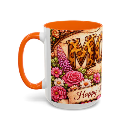 Mom Floral Accent Coffee Mug 15oz — Mother's Day Leopard Print Gift Mug