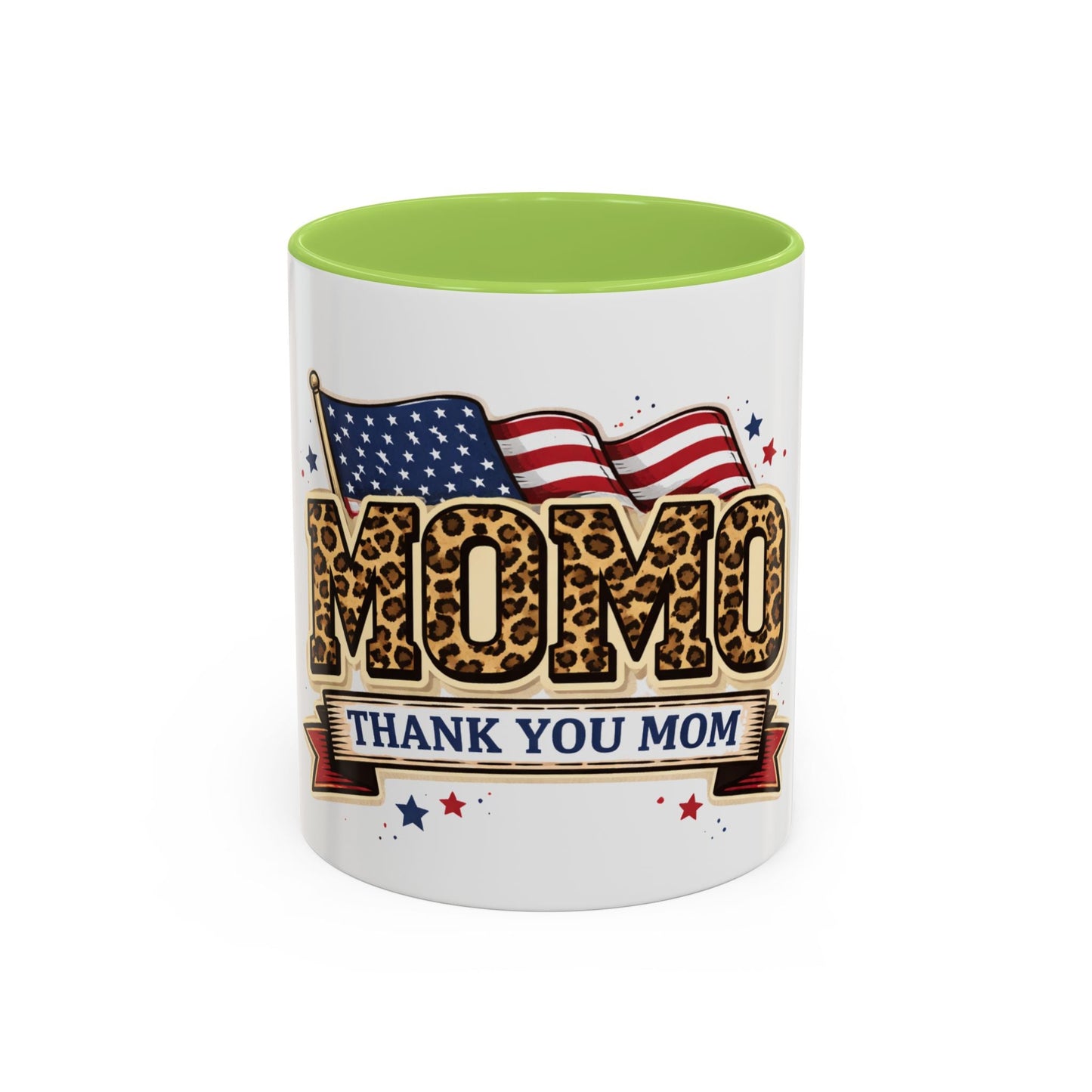 Leopard Print Thank You Mom Accent Coffee Mug — Patriotic American Flag Gift (11 oz)