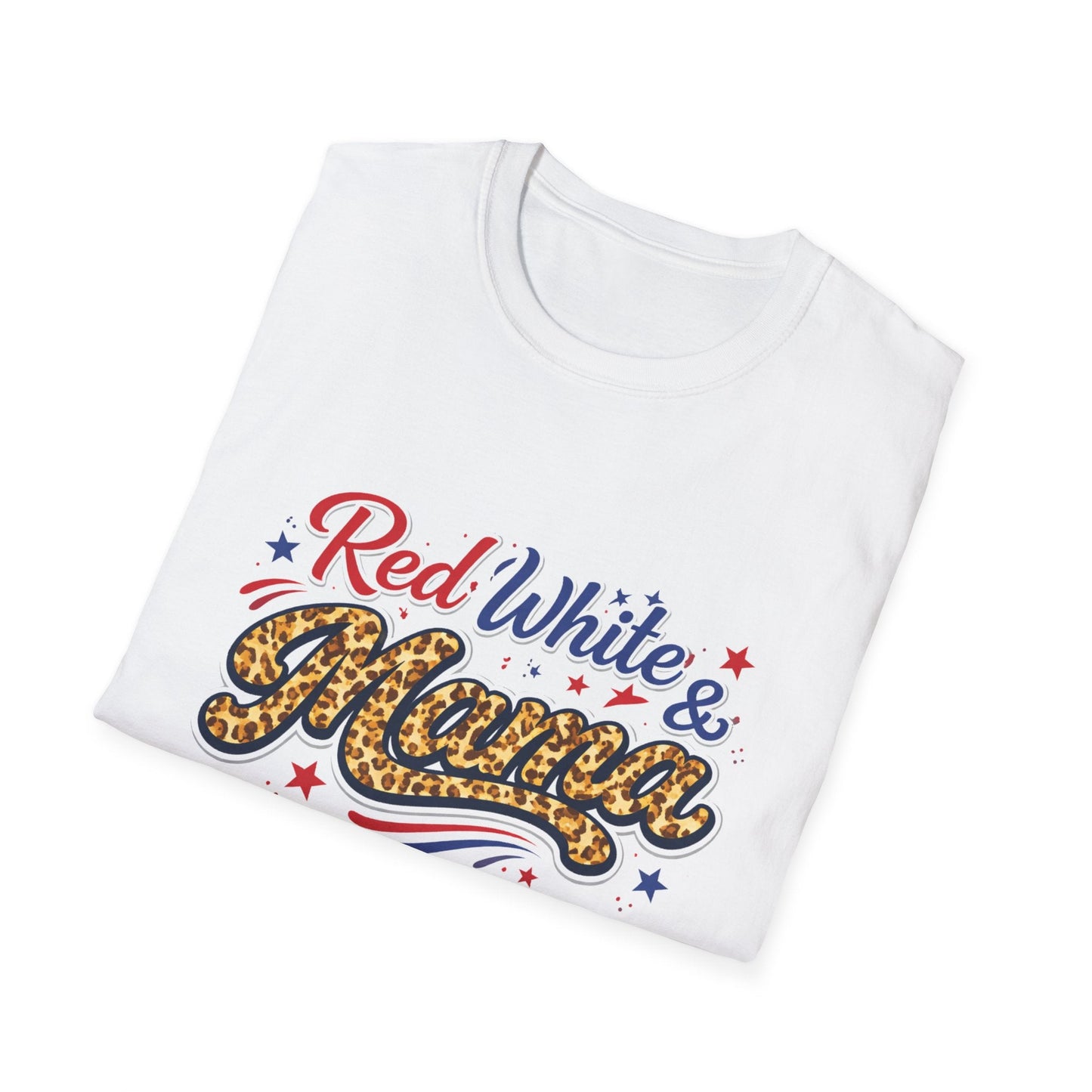 Red White & Mama Leopard Patriotic T-Shirt — Retro Mom Tee for Mother's Day & 4th of July