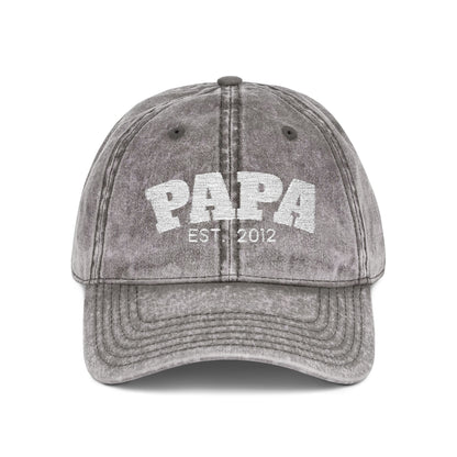 Papa Est. 2012 Vintage Embroidered Baseball Cap | Retro Distressed Dad Hat Gift