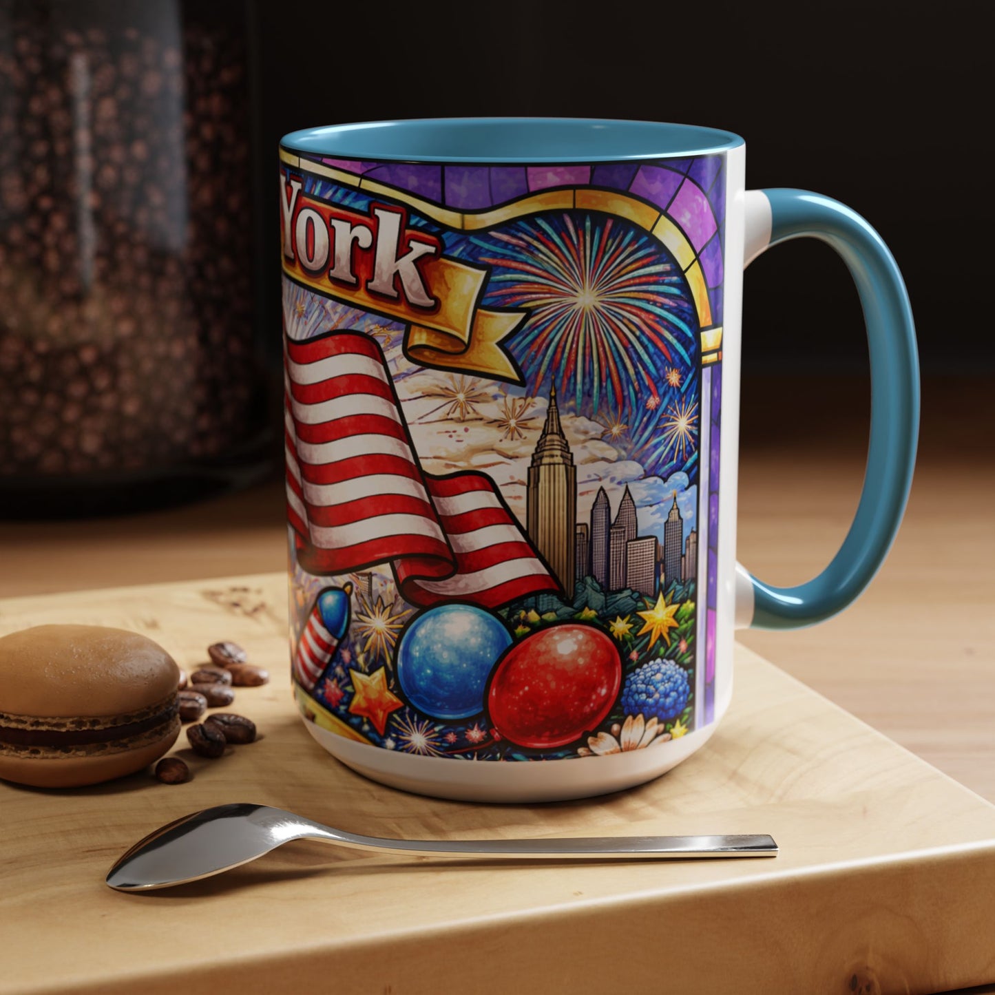 New York USA Accent Coffee Mug 15oz — Patriotic NYC Souvenir Gift Mug
