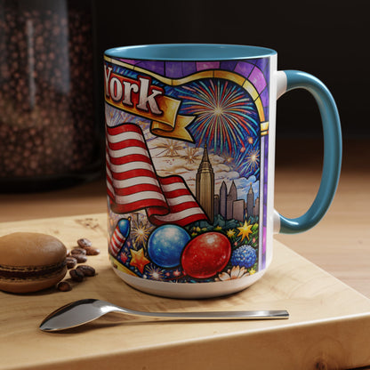 New York USA Accent Coffee Mug 15oz — Patriotic NYC Souvenir Gift Mug