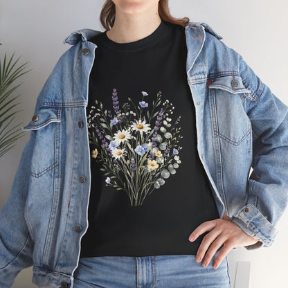 Wildflower Bouquet Tee Women | Lavender Daisy Botanical Floral Shirt
