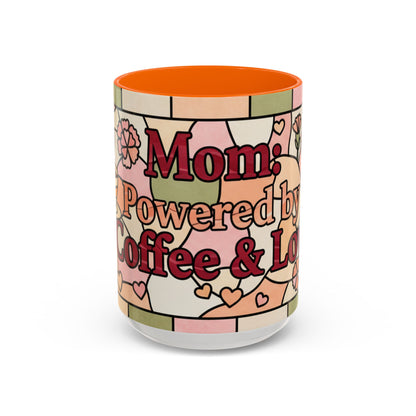 Mother's Day Gift Mom Coffee Mug 15oz Powered by Coffee Love Floral Stained Glass