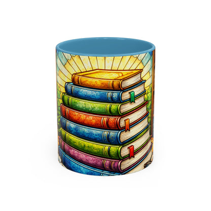 Stacked Books Accent Coffee Mug — Colorful Library Art for Book Lovers