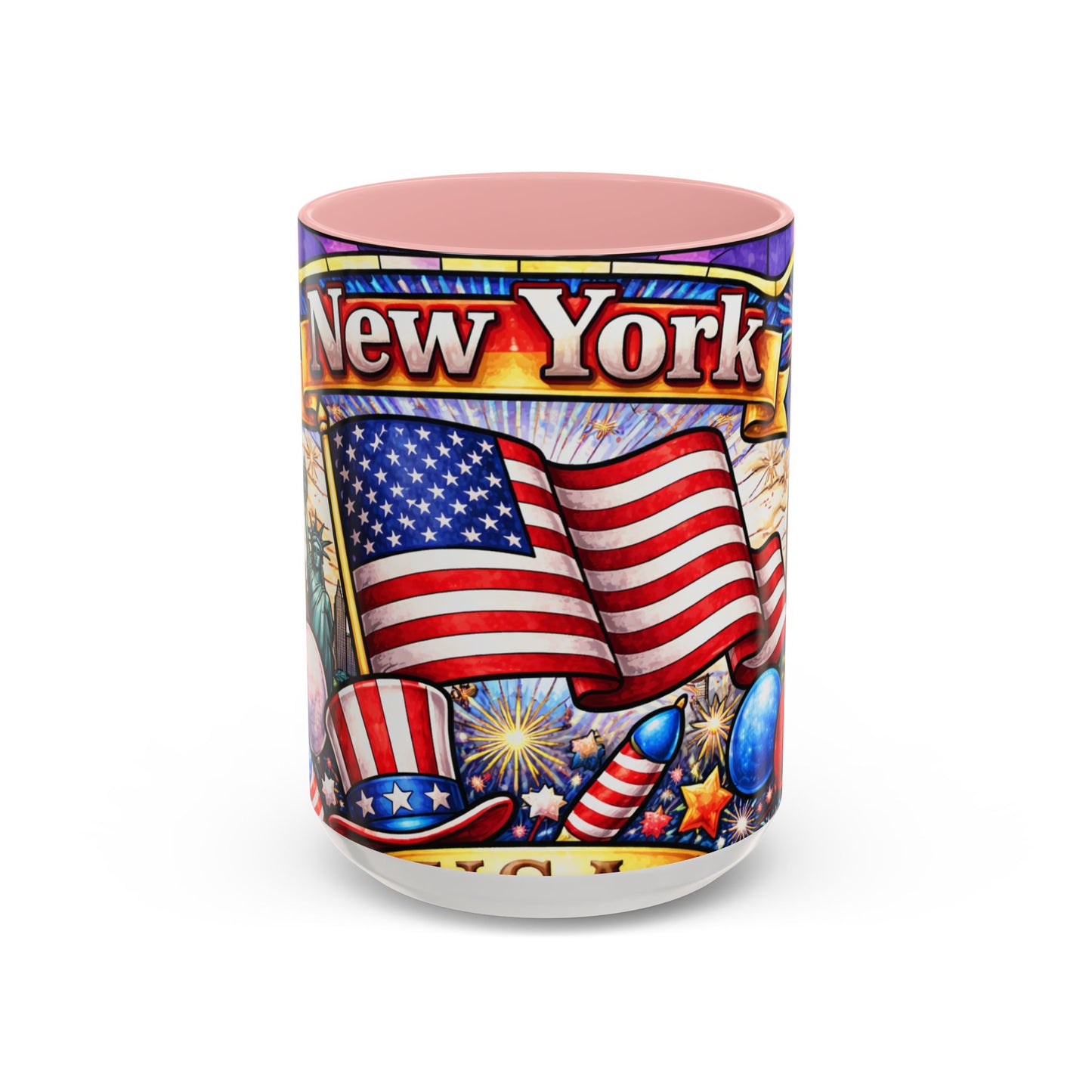 New York USA Accent Coffee Mug 15oz — Patriotic NYC Souvenir Gift Mug