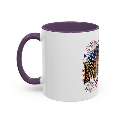Leopard Print Patriotic Accent Coffee Mug — Fourth of July Gift for Mom (11/15oz)