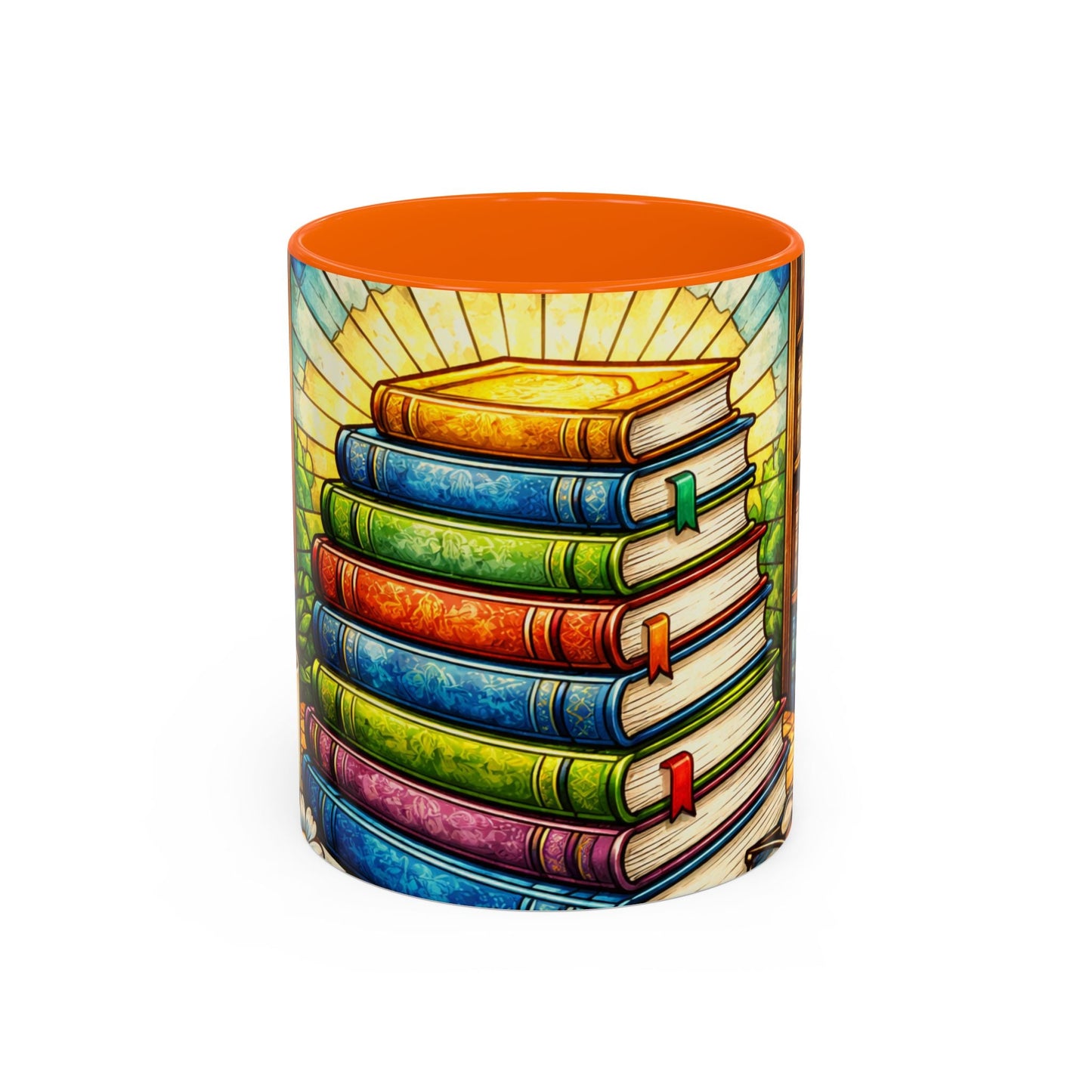 Stacked Books Accent Coffee Mug — Colorful Library Art for Book Lovers