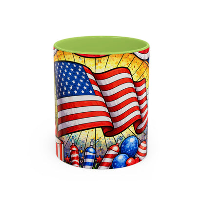 Patriotic Accent Coffee Mug — American Flag & Fireworks 11oz