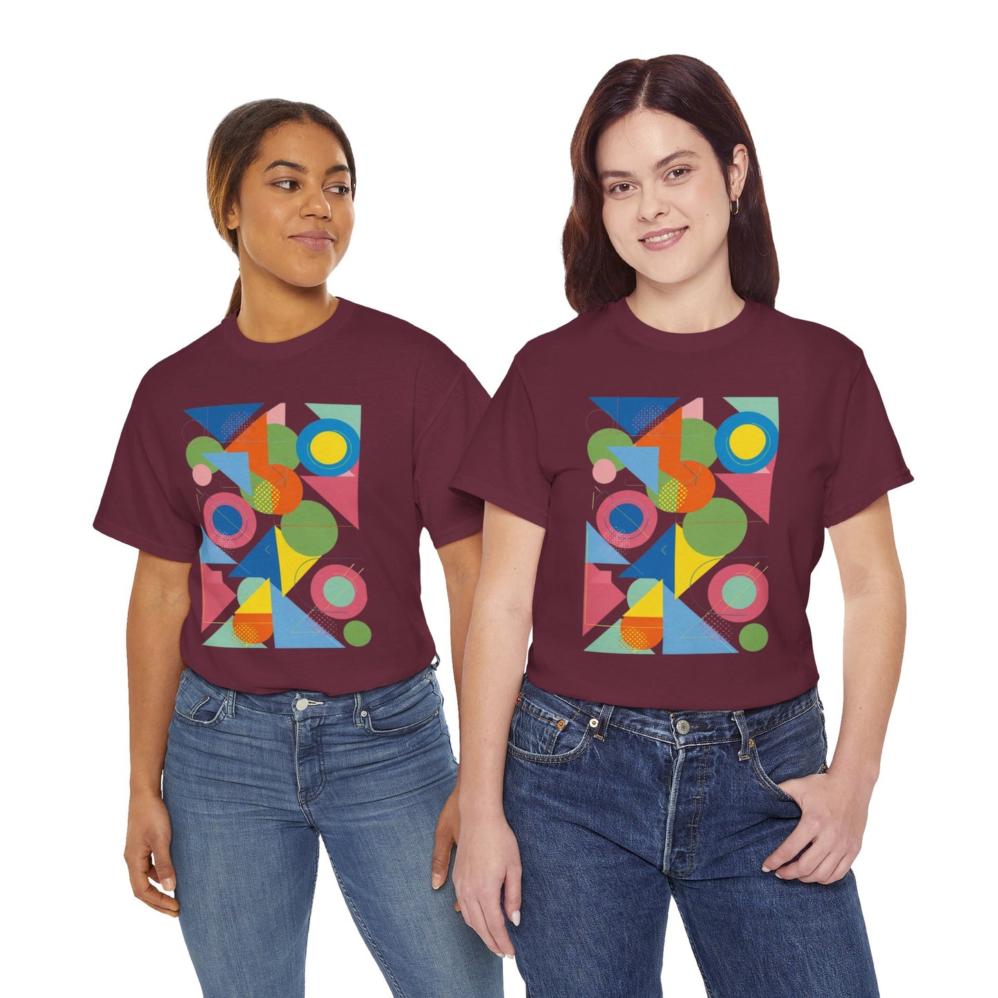 Geometric Color Block Tee — Abstract Shapes Graphic T-Shirt Retro Art