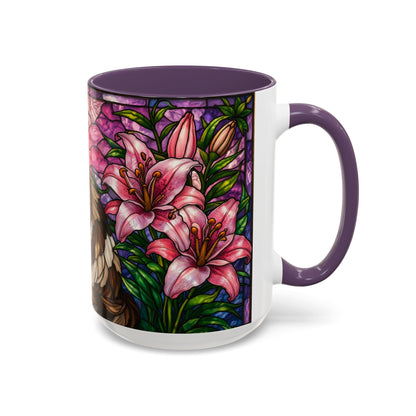 Ragdoll Cat Stained Glass Mug 15oz — Floral Lily Accent Coffee Cup Gift