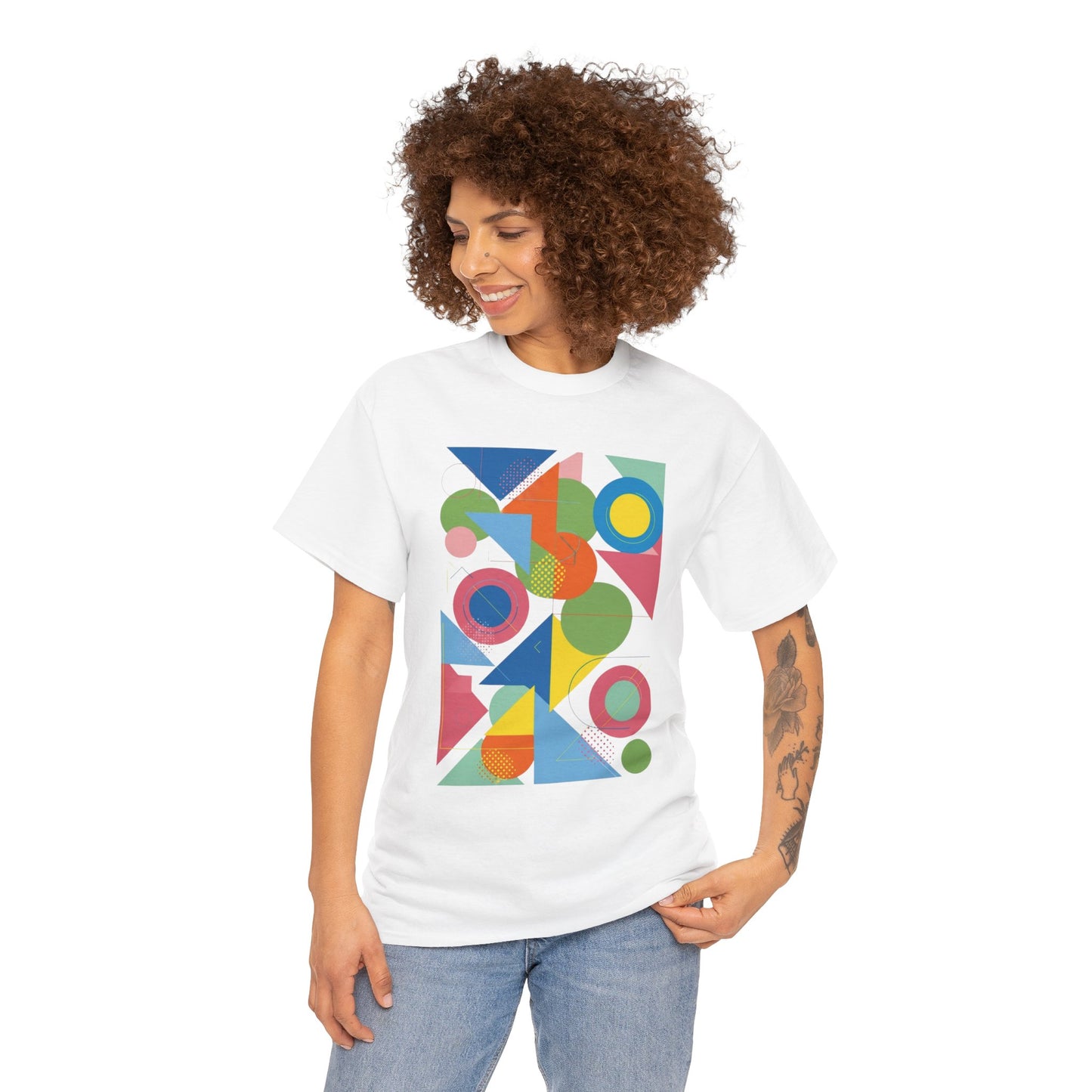 Geometric Color Block Tee — Abstract Shapes Graphic T-Shirt Retro Art