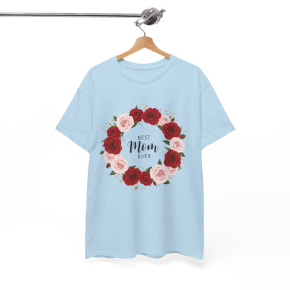 Mom Floral Wreath T-Shirt Best Mom Ever Mother's Day Gift Women Cotton Tee