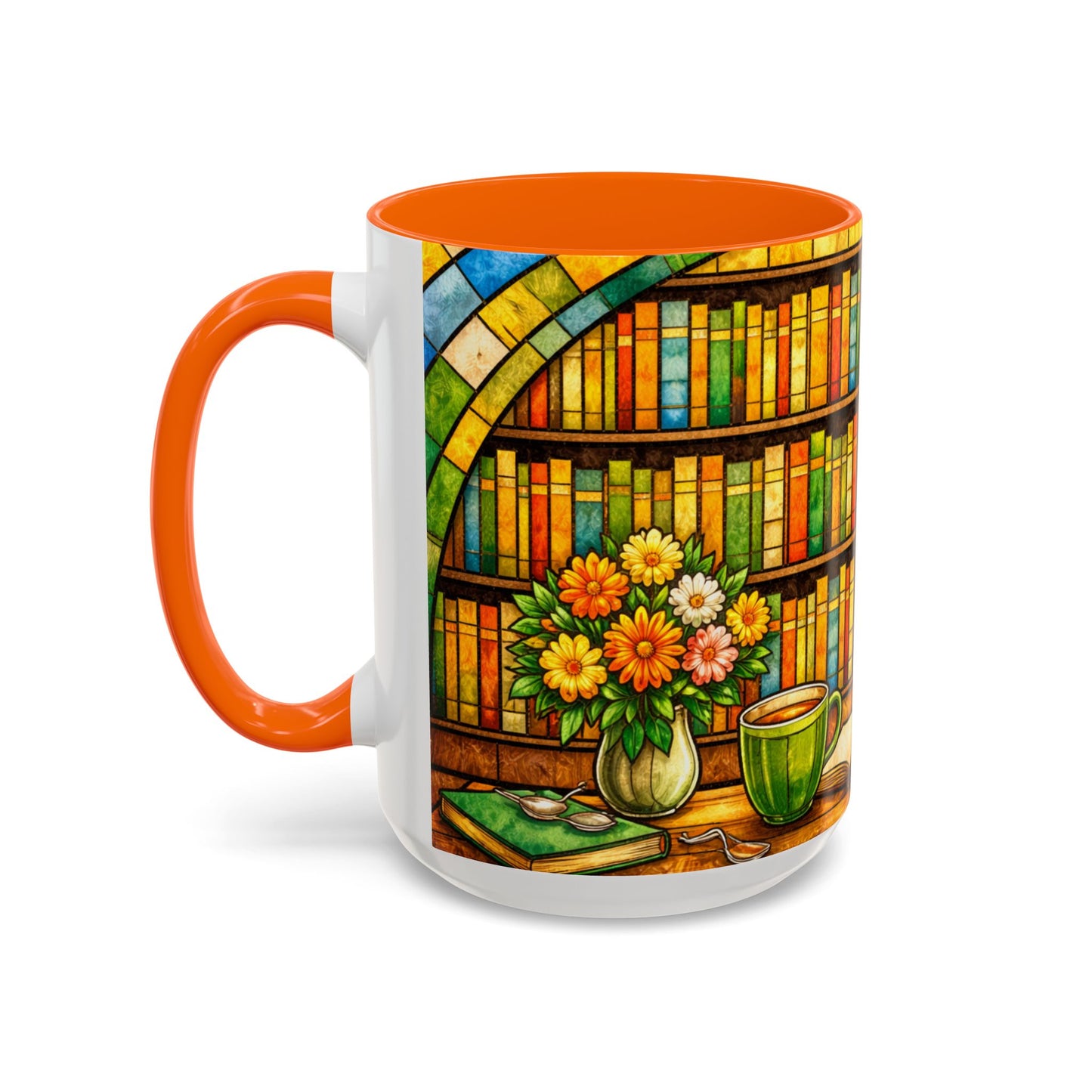 Booklover Coffee Mug – Stained Glass Library Accent Ceramic Mug