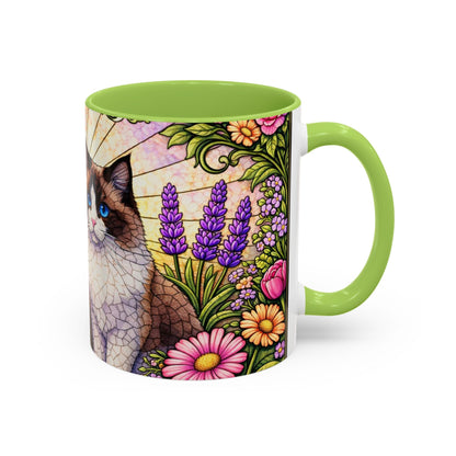 Ragdoll Cats Floral Accent Coffee Mug – Blue-Eyed Cat Art, 11/15oz