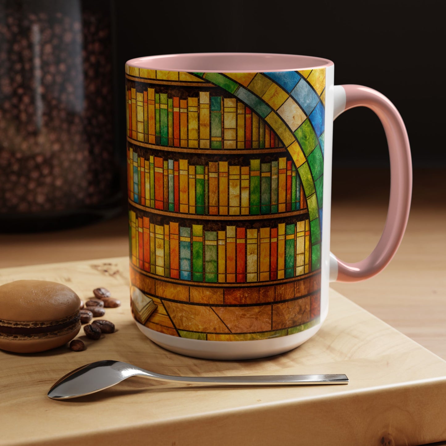 Booklover Coffee Mug – Stained Glass Library Accent Ceramic Mug