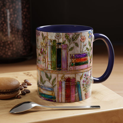 Floral Bookshelf Mug Watercolor Book Lover Gift Reader Coffee Tea Mug 11oz 15oz