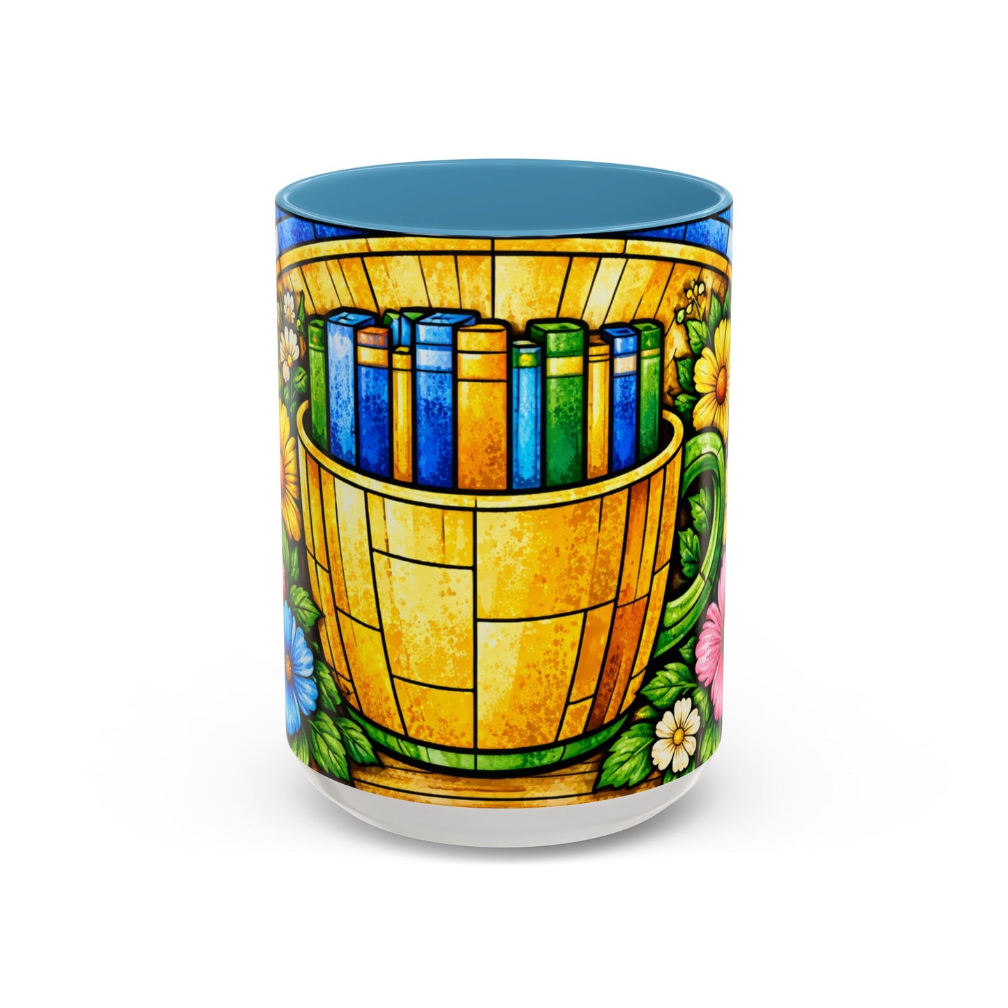 Stained Glass Garden Mug — Colorful Floral Book Basket Coffee Mug
