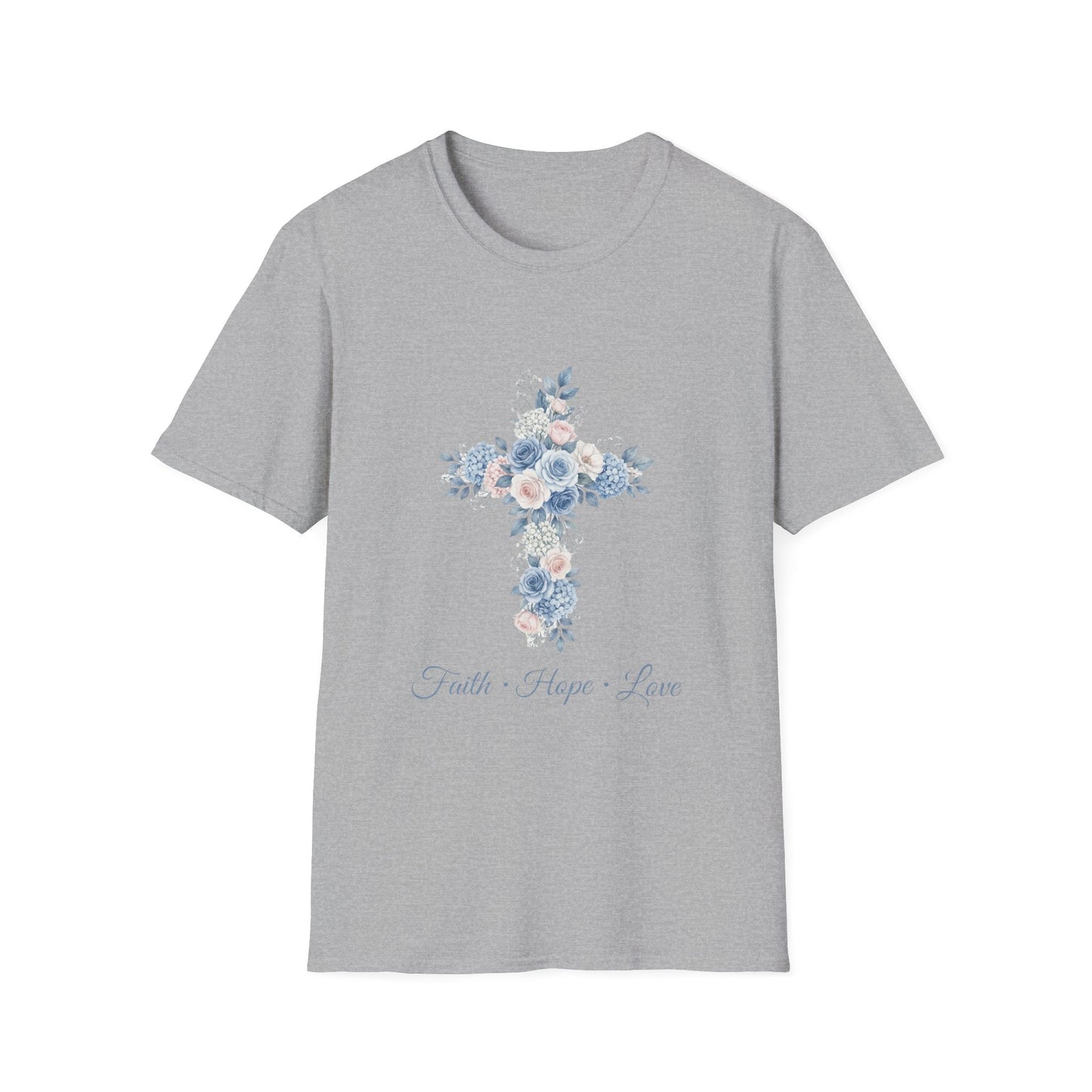 Floral Cross T-Shirt — "Faith • Hope • Love" Christian Graphic Tee