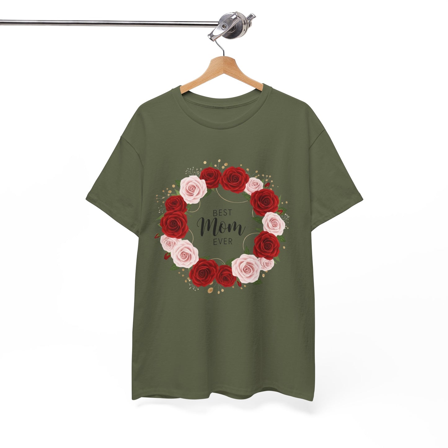 Mom Floral Wreath T-Shirt Best Mom Ever Mother's Day Gift Women Cotton Tee