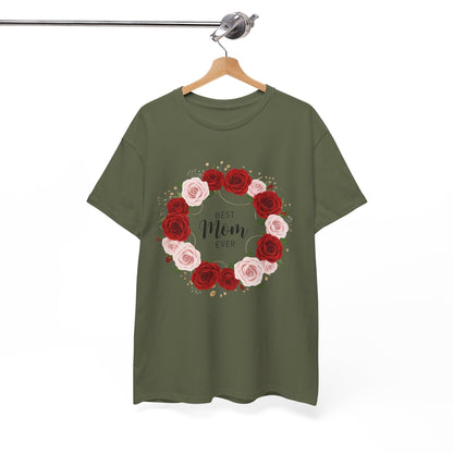 Mom Floral Wreath T-Shirt Best Mom Ever Mother's Day Gift Women Cotton Tee