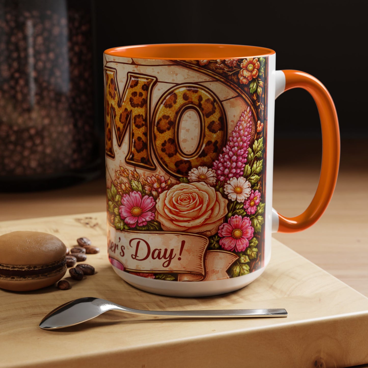 Mom Floral Accent Coffee Mug 15oz — Mother's Day Leopard Print Gift Mug