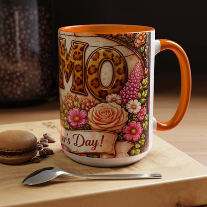 Mom Floral Accent Coffee Mug 15oz — Mother's Day Leopard Print Gift Mug