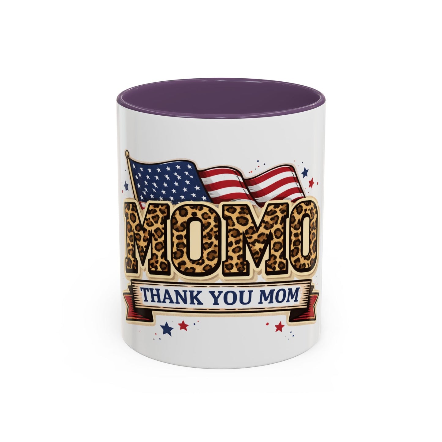 Leopard Print Thank You Mom Accent Coffee Mug — Patriotic American Flag Gift (11 oz)