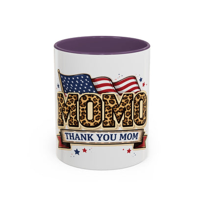 Leopard Print Thank You Mom Accent Coffee Mug — Patriotic American Flag Gift (11 oz)