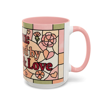 Mother's Day Gift Mom Coffee Mug 15oz Powered by Coffee Love Floral Stained Glass