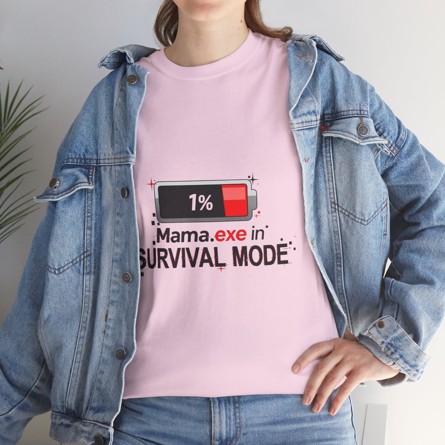 Mama.exe in Survival Mode T-Shirt — Low Battery Funny Mom Tee