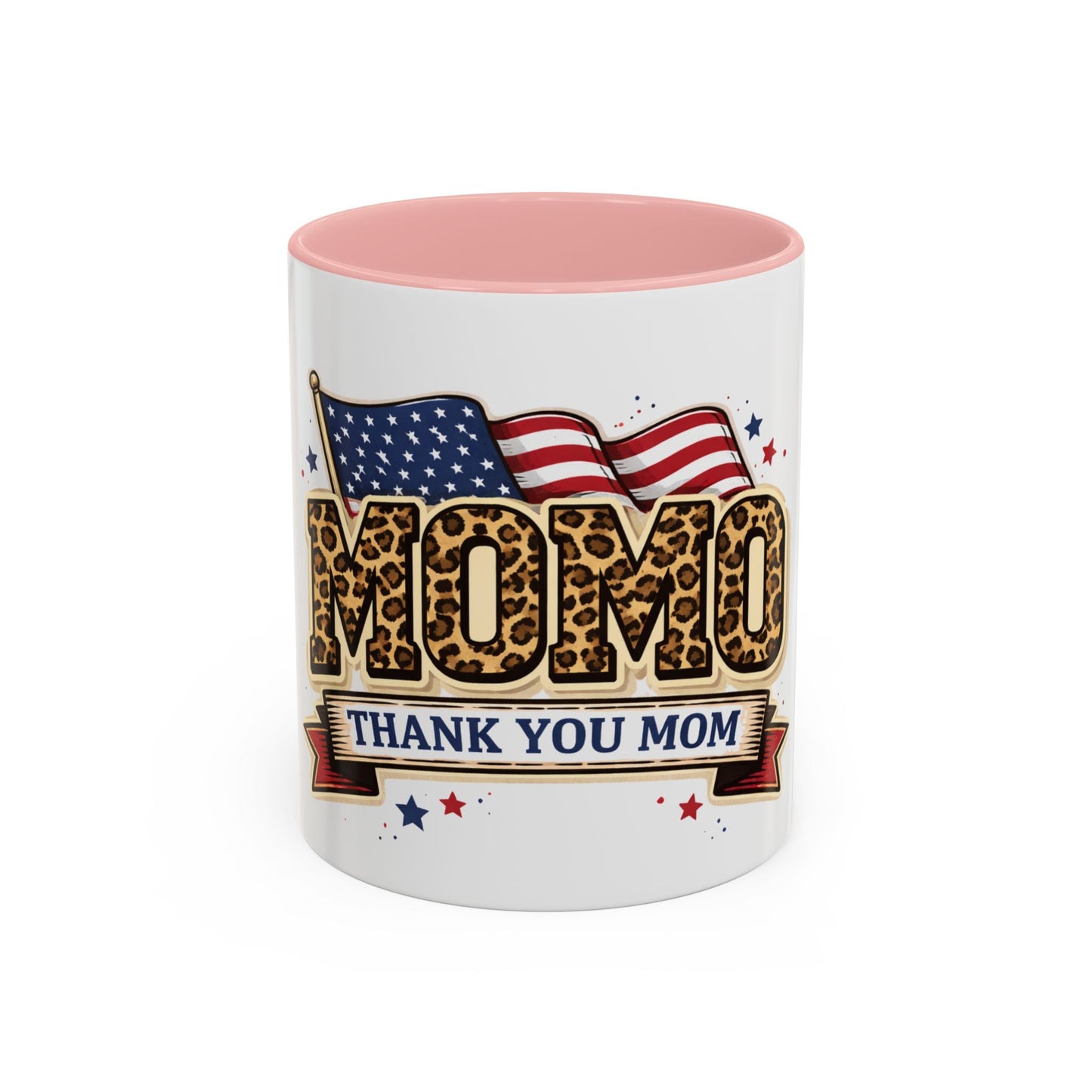 Leopard Print Thank You Mom Accent Coffee Mug — Patriotic American Flag Gift (11 oz)