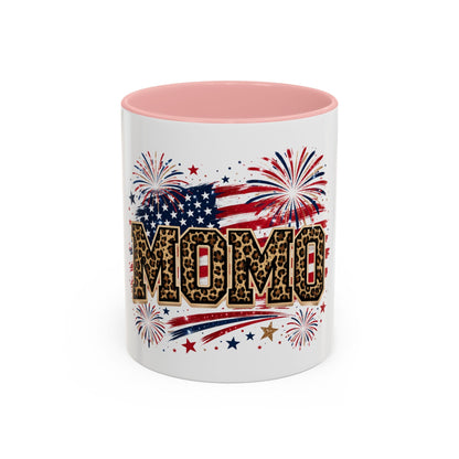 Leopard Print Patriotic Accent Coffee Mug — Fourth of July Gift for Mom (11/15oz)