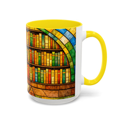 Booklover Coffee Mug – Stained Glass Library Accent Ceramic Mug