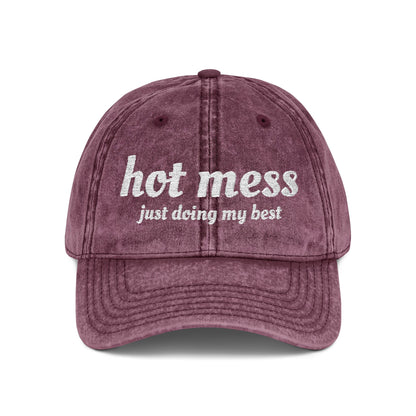 Hot Mess Embroidered Vintage Cap – “just doing my best” Distressed Dad Hat