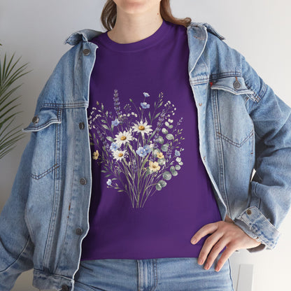 Wildflower Bouquet Tee Women | Lavender Daisy Botanical Floral Shirt