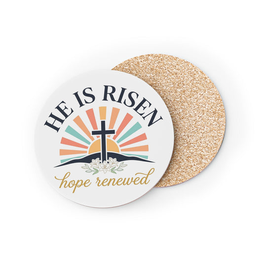 Coasters — "He Is Risen, Hope Renewed" Christian Easter Cork Coaster (Set)