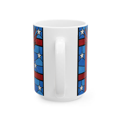 Bald Eagle Patriotic Mug 15oz — Land of the Free Stained-Glass American Flag Gift