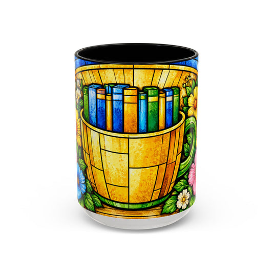 Stained Glass Garden Mug — Colorful Floral Book Basket Coffee Mug