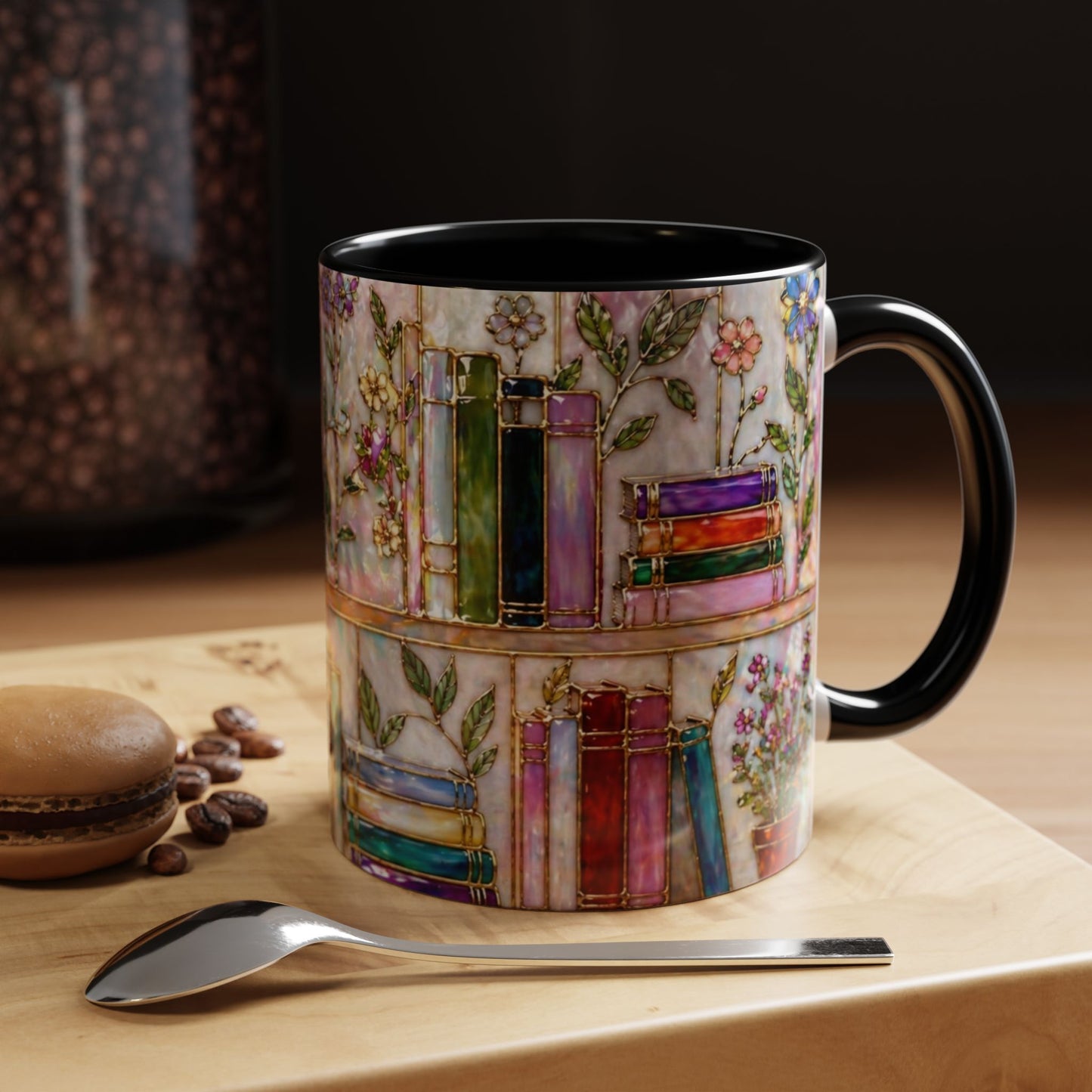 Floral Bookshelf Mug Watercolor Book Lover Gift Reader Coffee Tea Mug 11oz 15oz