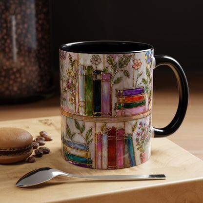 Floral Bookshelf Mug Watercolor Book Lover Gift Reader Coffee Tea Mug 11oz 15oz