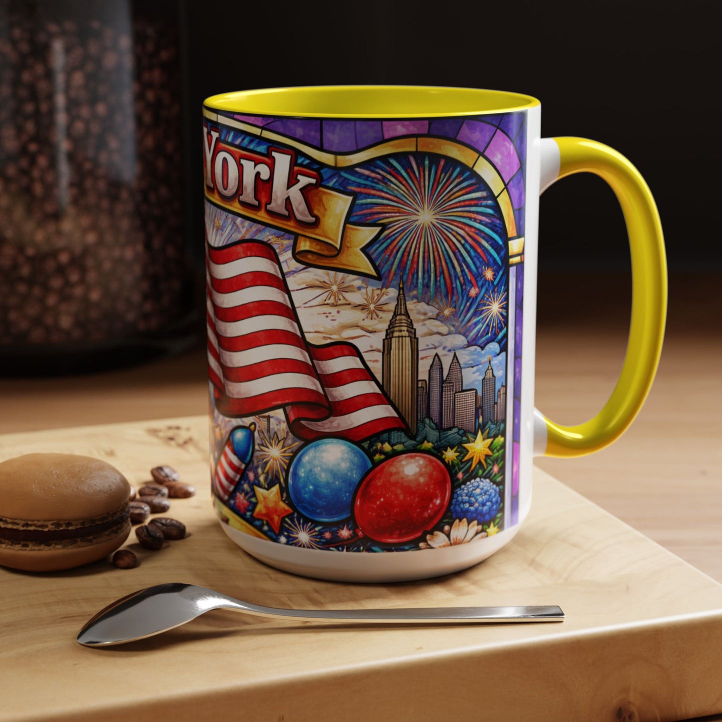New York USA Accent Coffee Mug 15oz — Patriotic NYC Souvenir Gift Mug
