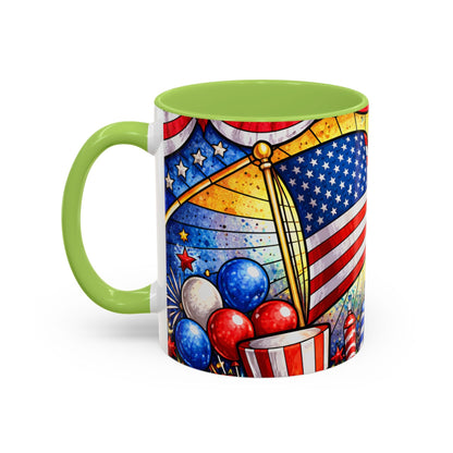 Patriotic Accent Coffee Mug — American Flag & Fireworks 11oz